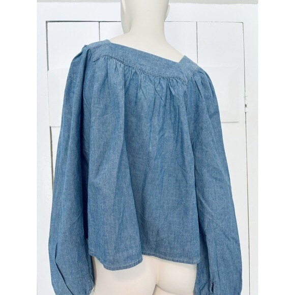 Levi's Amber Long Sleeve Blouse Square Neck Shirt 100% Cotton Flowy Medium - Picture 2 of 14